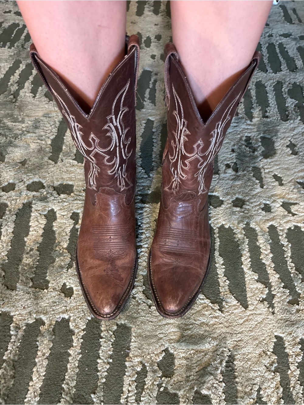 Dingo Vintage Style Brown Leather Cowboy Boots - Women's Size 8 M